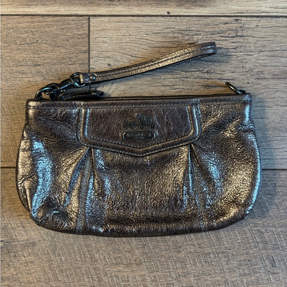 Metallic Coach Wristlet Clutch